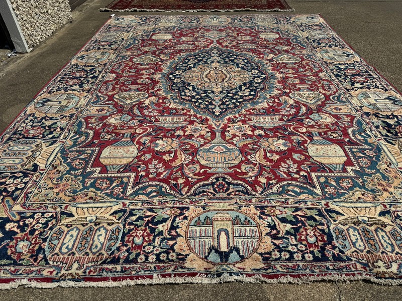 BIG ORIENTAL RUG ANTIQUE 10x13 FINE handmade vintage HAND-KNOTTED red blue 9x12 gallery