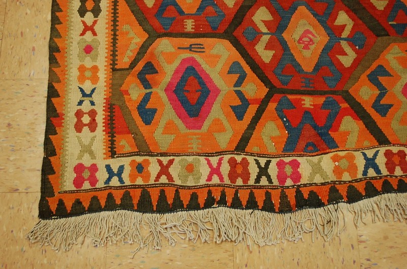 c1920s ANTIQUE FINE WOVEN VEGY DYE CAUCASIAN KILIM 4.8x12.4 DANCING GIRL SUBJECT gallery