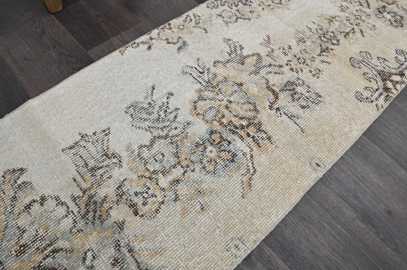 Vintage Turkish Runner Rug 2x8ft Wool Anatolian Handmade Hallway Oushak BEIGE gallery