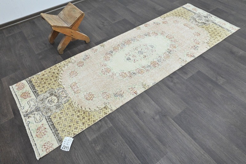 Vintage Turkish Runner Rug 2x7ft Wool Anatolian Handmade Hallway Oushak BROWN gallery
