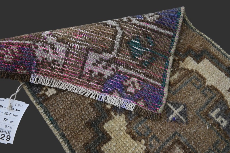BROWN Turkish Oushak Rug 1x2 Vintage Handmade Anatolian Small Doormat Kilim gallery