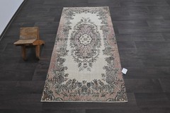 Vintage Turkish Runner Rug 3x6ft Wool Anatolian Handmade Hallway Oushak BEIGE