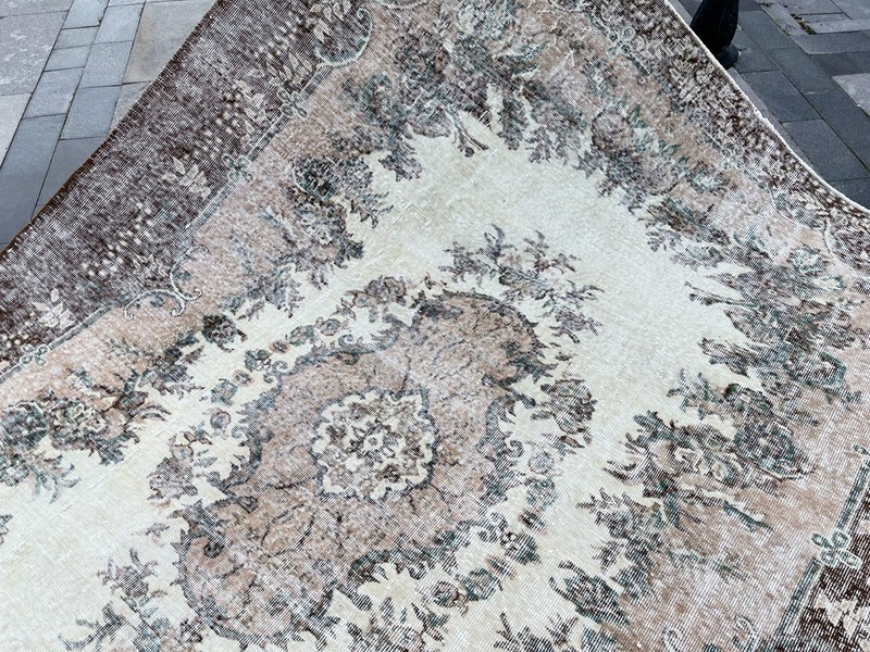 7x9 FT Vintage Turkish Oushak Rug Handmade Distressed Anatolian Wool Area Rug gallery