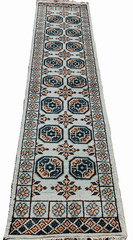 2’1″X8′ ANTIQUITY HAND WOVEN CAUCASIAN TURKMAN TRIBAL MUTED BLUE WOOL RUG RUNNER