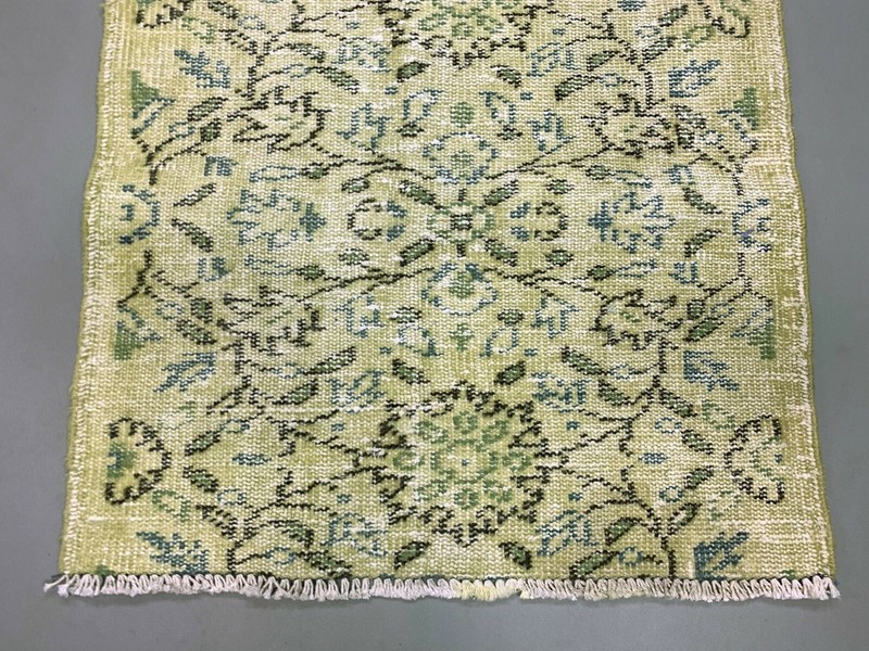 Distressed Turkish Runner 157x72 cm Vintage rug, Overdyed Yellow, Black Small gallery