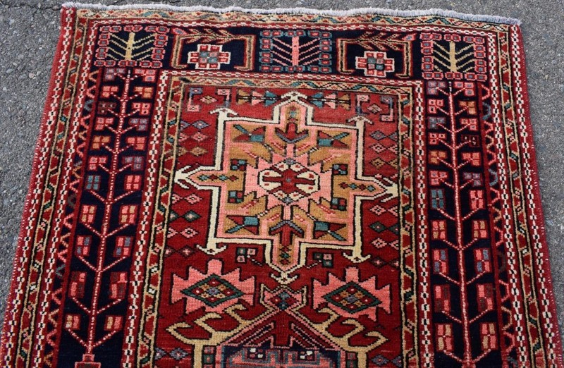 Rug Geometric Vintage Caucasian Heris Handmade Wool Runner Rug 4 x 11 3'7 x 11'5 gallery