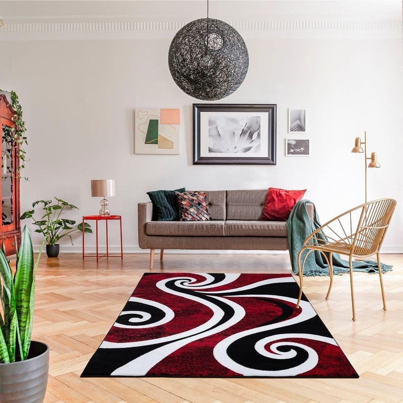 Home Decor Red Rugs Swirl Modern Abstract Area Rug Stylish Premium Rug gallery