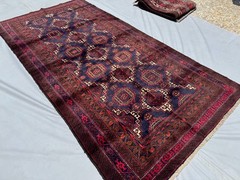 4×8 Afghan Hand Knotted Vintage Area Rug Deep Blue Red Rare Baluchi Wool Carpet