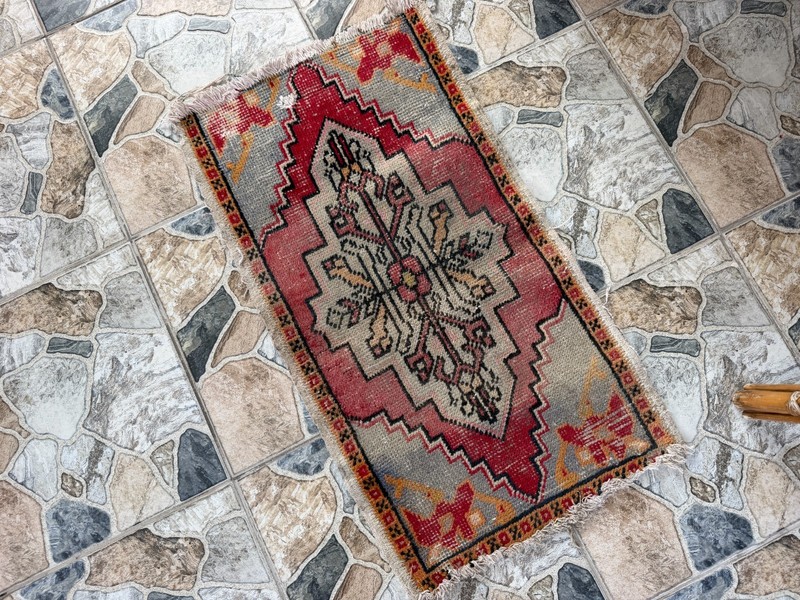 Vintage Anatolian Small Accent Rug Handknotted Red Tribal Wool Rug Mat 1.6x2.9 gallery