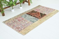 Small Turkish Runner Rug 2×5 Hand-Knotted Vintage Oushak Oriental Rug Carpet,723