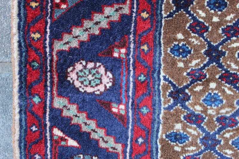Vintage Hand Made Traditional Oriental Wool Brown Blue Long Runner 287x98cm gallery