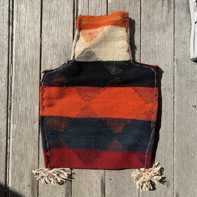 Vintage ‘70s hand knotted Afghani tribal salt bag 11.5x15” RUSTIC wool/cotton gallery
