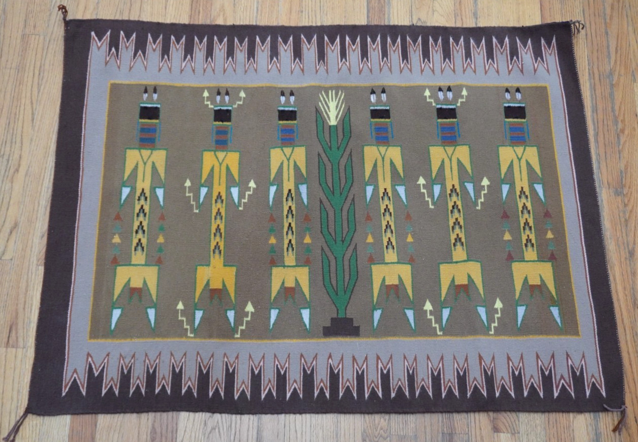 3'3"x3'2" Native American Navajo Yei Pictorial Hand Woven Wool Vintage Rug gallery