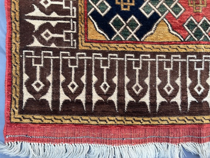 1930s Antique Terracotta Turkmen Rug 4x7 Fine Geometric Faded Persian Old Carpet gallery