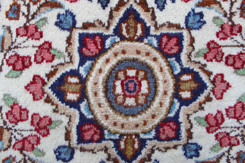 Vintage Hand Made Traditional Rug Oriental Wool White Blue Small Rug 87x59cm gallery
