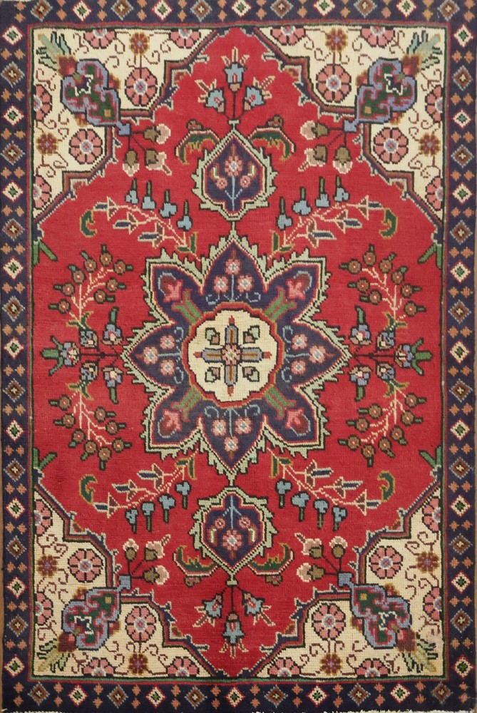 Luxurious Red Traditional Accent Rug 3x5 Hand-knotted Wool Floral Vintage Carpet
