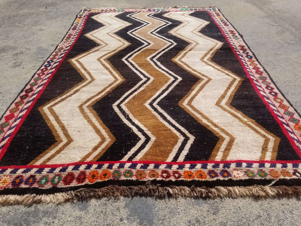 Vintage Distressed Hand Made Traditional Oriental Wool Brown Rug 5.6x3.7ft
