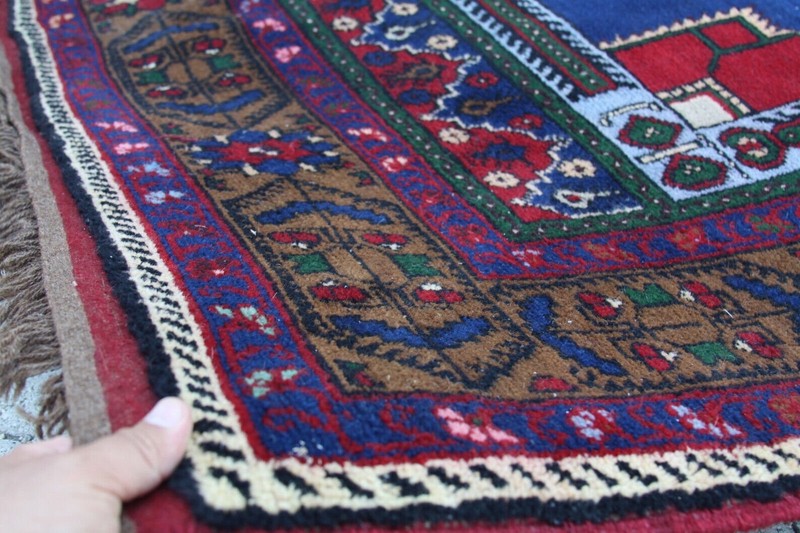 Turkish Carpet Stunning Antique 1940-1950s Indigo Blue Wool Pile Tribal Area Rug gallery