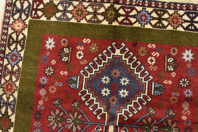 Vintage Tribal Rug 3’4” x 4’8” Red Wool Geometric Hand-Knotted Oriental Carpet gallery