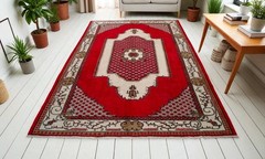 1970s Turkish Rug – Handwoven Red & Ivory Anatolian Carpet 6’1” x 9’2”