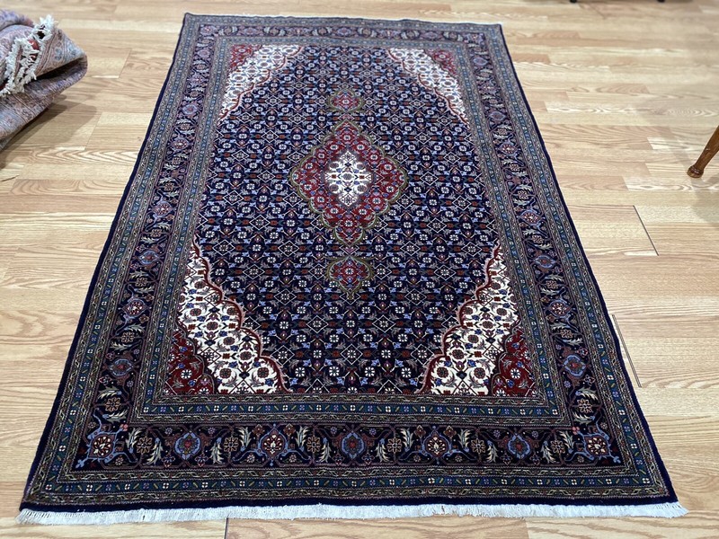 Red Navy Blue Ivory Red Cocasian Mahi Hand Knotted Wool Oriental Area Rug 4’x6’3 gallery