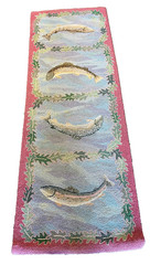 PRICE DROP! Vintage Hand Woven Wool Rug Fishing Motif