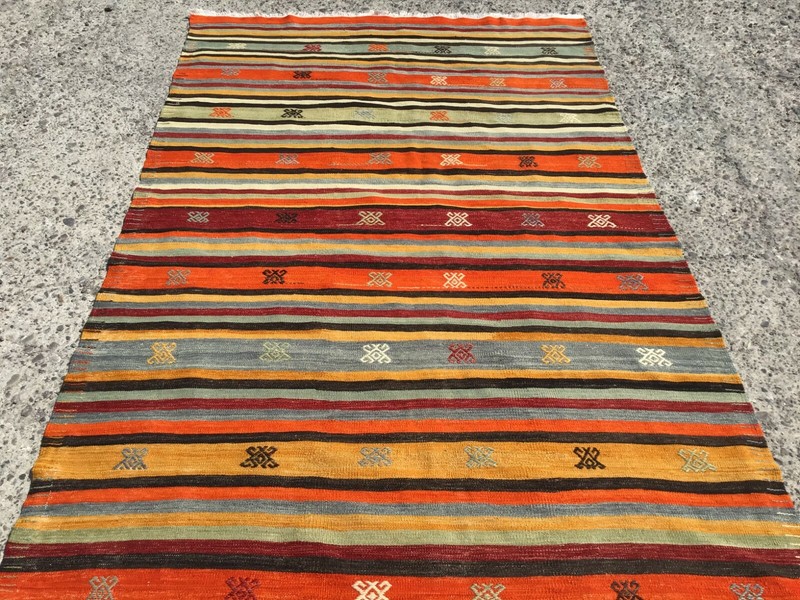 Vintage Turkish Embroided Kilim Home House Handmade Wool Rug 89"x163" Carpet gallery