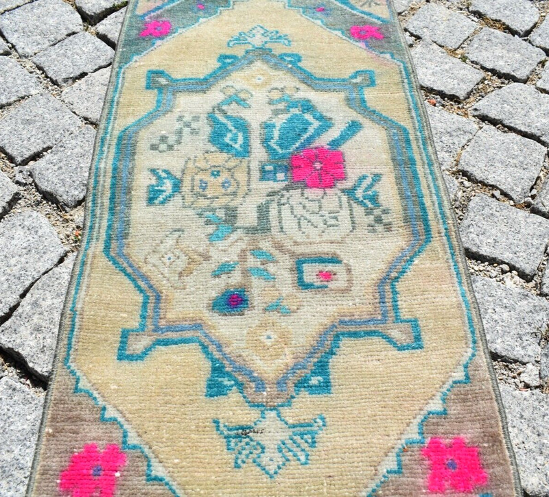 Vintage Rug 1'3'' x 2'6'' ft Anatolian Muted Dye Oushak Small Area Wool Rug gallery