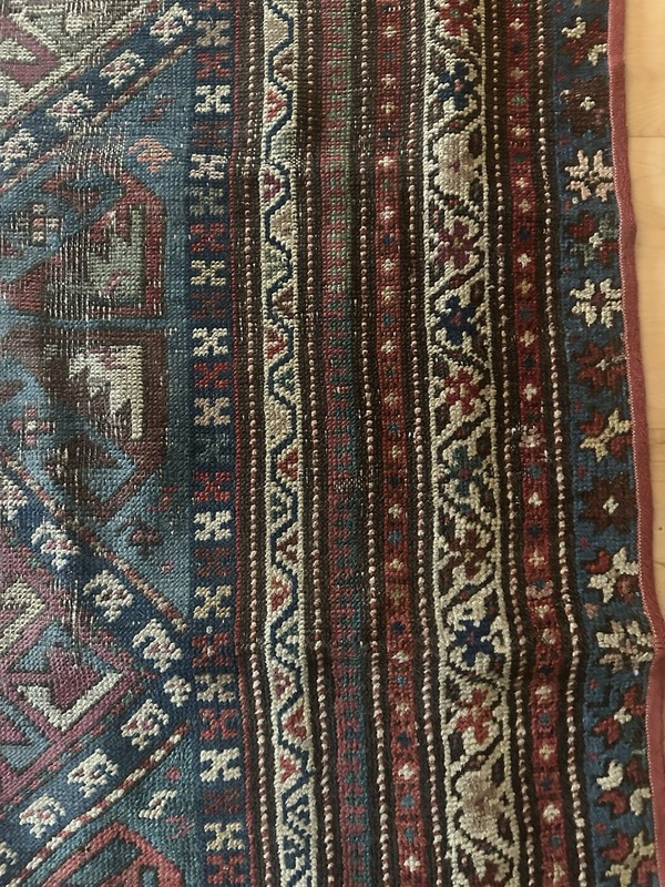 Vintage Rug 7x4 Hand-Knotted wool Tribal Red Blue Distressed Boho gallery