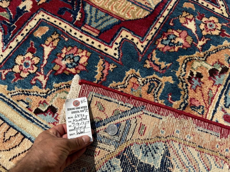 BIG ORIENTAL RUG ANTIQUE 10x13 FINE handmade vintage HAND-KNOTTED red blue 9x12 gallery