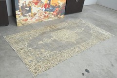 3×7 ft rugs, antique turkish carpet vintage oushak rug hand-knotted wool rug,279
