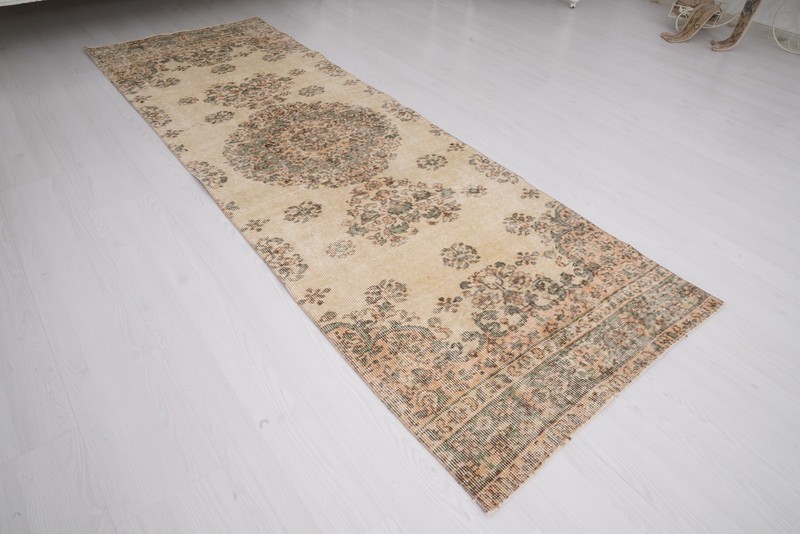 Vintage Turkish Oushak Runner Rug 3x9 Neutral Handmade Antique Wool Carpet 493 gallery