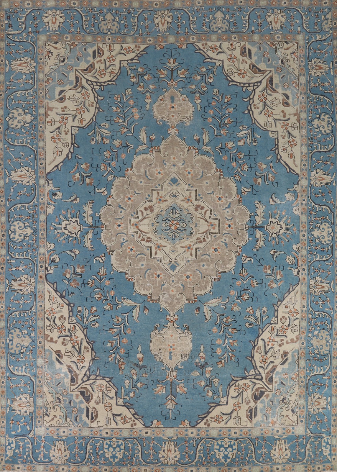 Blue Room Size Area Rug 9x13 Over-Dyed Wool Handmade Floral Classic Carpet gallery