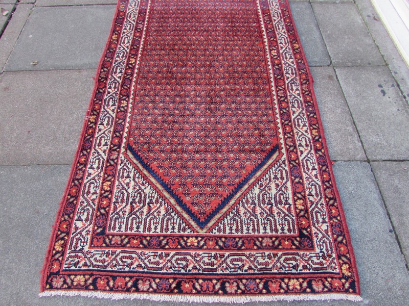 Vintage Worn Hand Made Traditional Oriental Wool Red Long Runner 389x110cm gallery