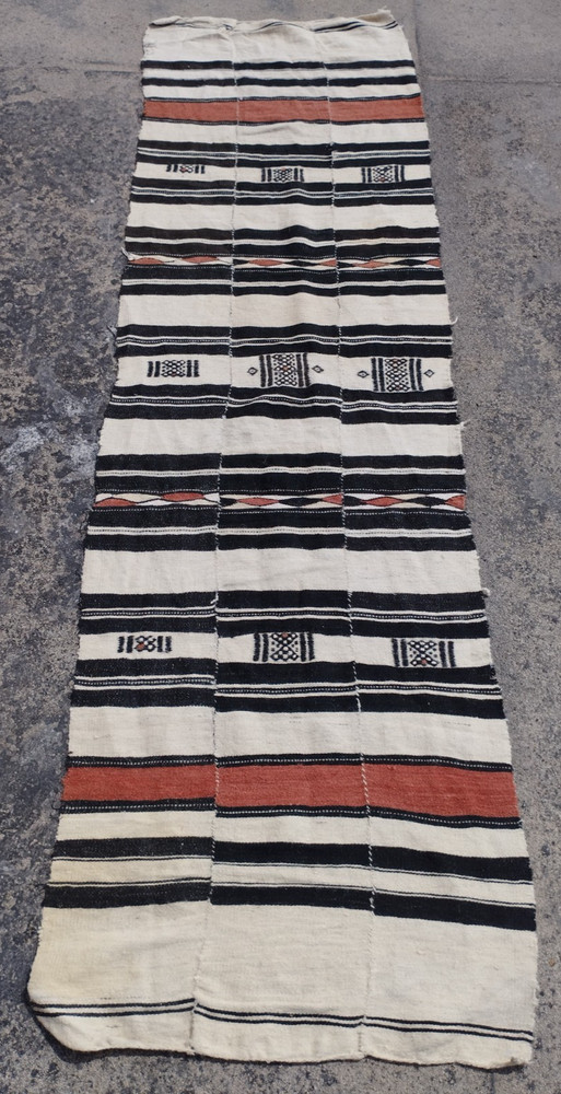 Vintage Handmade African Fulani Striped Wool Kilim Runner Rug 223x64 cm