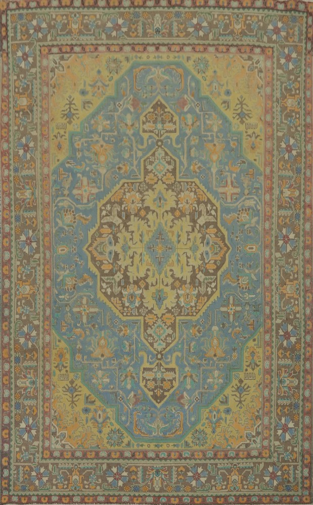 Distressed Blue Traditional Area Rug 6x10 ft Hand-knotted Wool Vintage Carpet