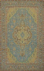 Distressed Blue Traditional Area Rug 6×10 ft Hand-knotted Wool Vintage Carpet