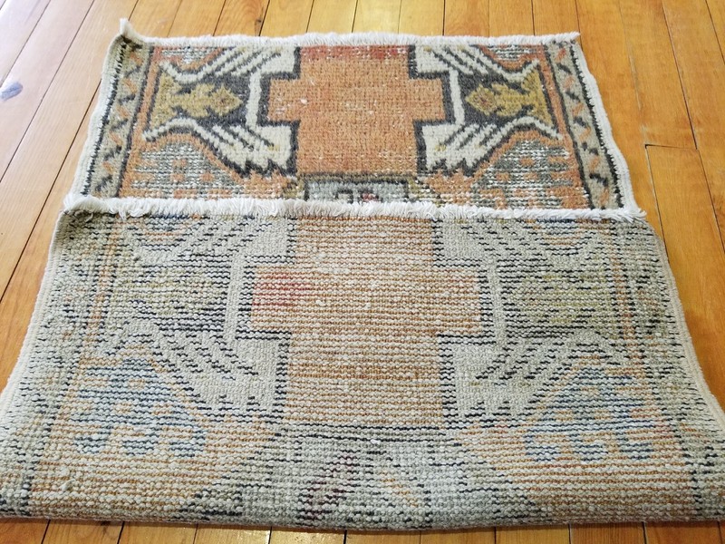 Primitive Antique 1900-1930's Wool Pile, Vegy Dy Tribal Rug 1’8”x 2’5” gallery