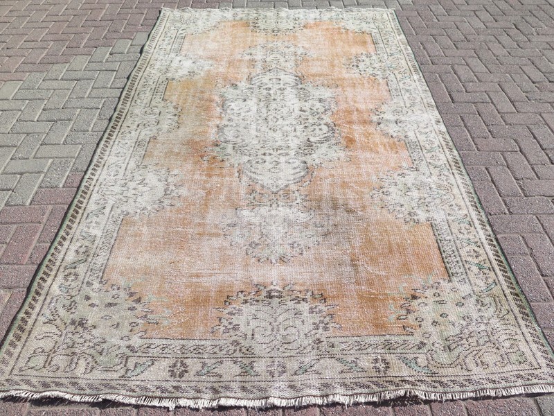 Wool Carpet, Area Rugs, Orange Turkish Rug, Distressed Rug, Floor Rug 65"X108" gallery