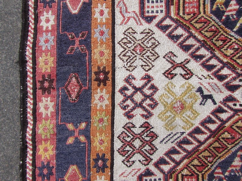 Vintage Traditional Hand Made Oriental White Red Silk Somak Kilim 198x132cm gallery