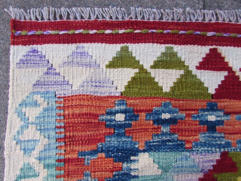 Kilim Vintage Traditional Hand Made Oriental Blue Red Wool Kilim 245x173cm gallery