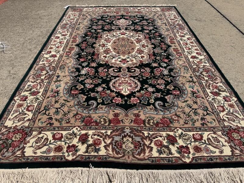 6x9 FINE GREEN HANDWOVEN RUG wool silk vintage pink blue handmade antique china gallery