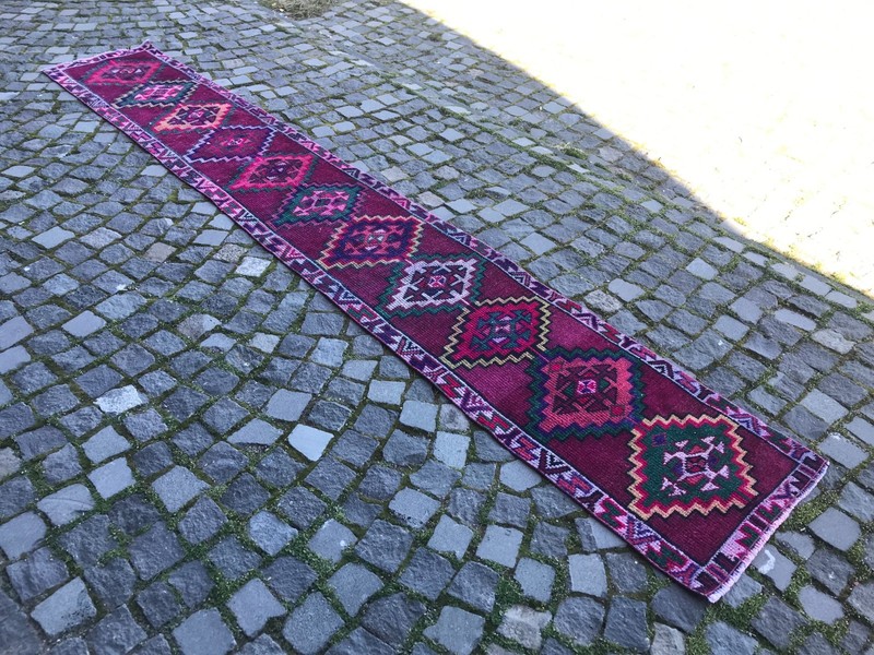 Turkish Vintage Rug Handmade Wool Rug Bohemian Runner Rug 1,9 x 12, ft gallery