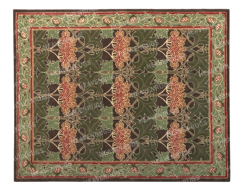 Cecil Hand Tufted Wool Area Rug William Morris Tradition Floral Green Brown Rug gallery