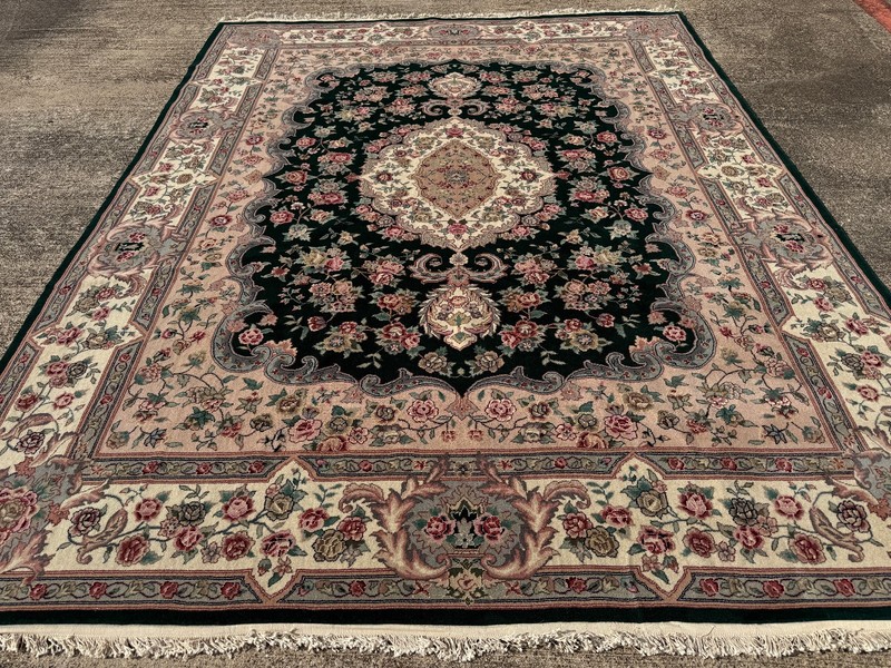 8x10 GREEN CHINESE VINTAGE RUG oriental pink big handmade antique fine wool silk gallery