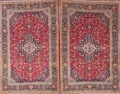 Pair of 2 Floral Red Wool Area Rug 5×7 Traditional Hand-made Semi-Antique Carpet
