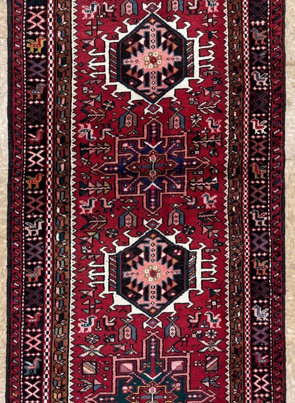 Vintage Karajeh Runner 3x12 Hallway Red Geometric Tribal Hand Knotted Wool Rug gallery
