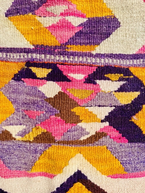 Vivid Vintage Handmade Wool Kilim Rug from Turkey - 113 cm x 150 cm gallery