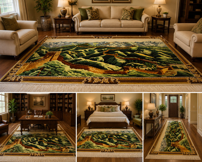 GREAT WALL OF CHINA DESIGN_MINT SILK CHINESE RUG 4.2x8.1 WALL HANGING CARPET gallery