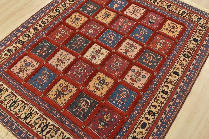Gabbeh Rug 5′ x 6’4” Red Wool Vintage Tribal Hand-Knotted Oriental Carpet gallery